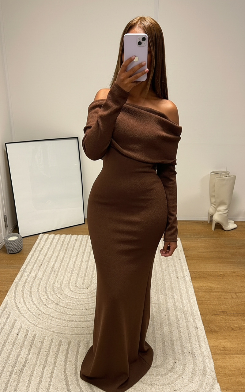 Robe longue col bateau texturée Salya