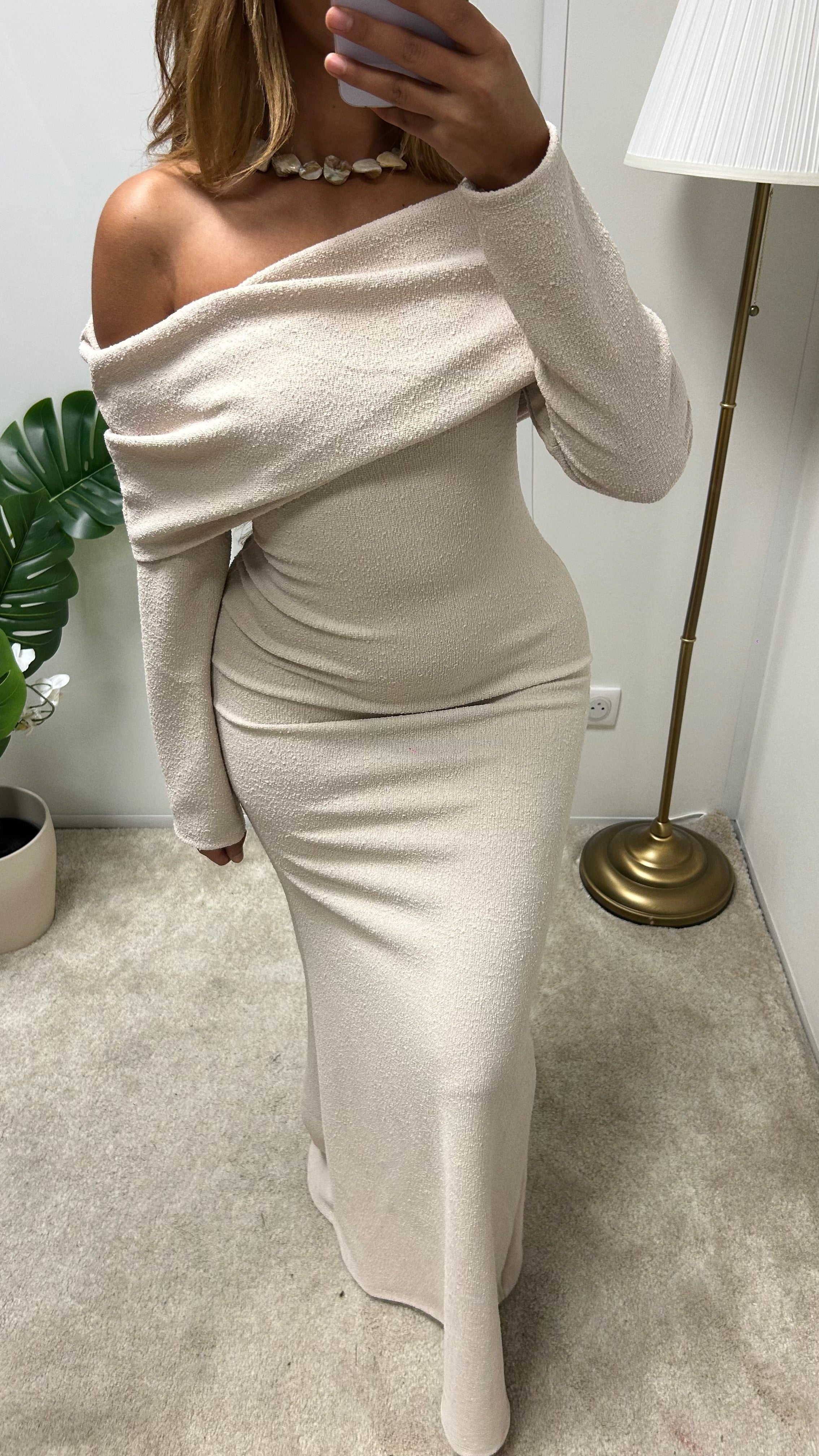 Robe longue col bateau texturée Salya