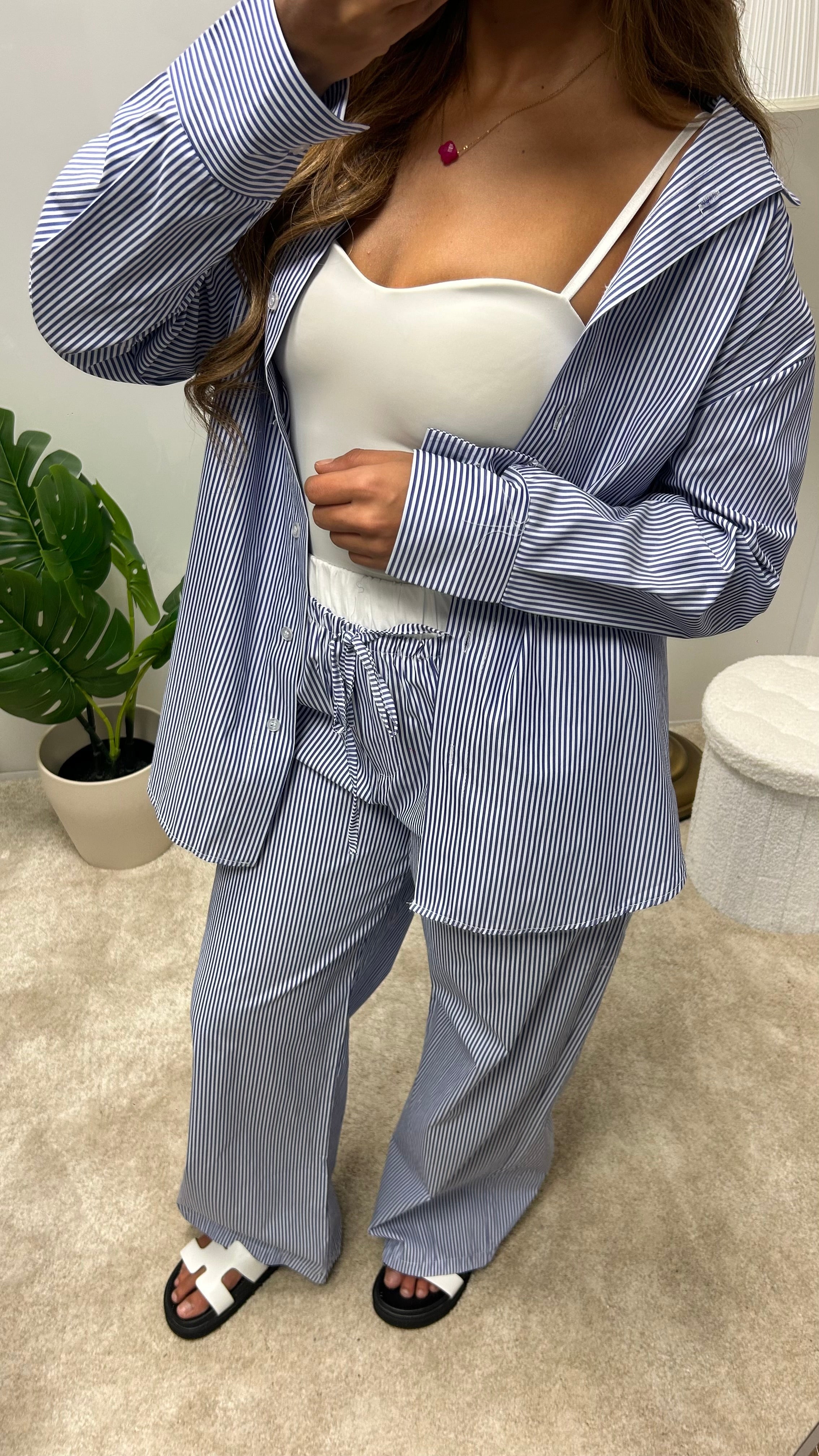 Ensemble rayé chemise et pantalon Claudia