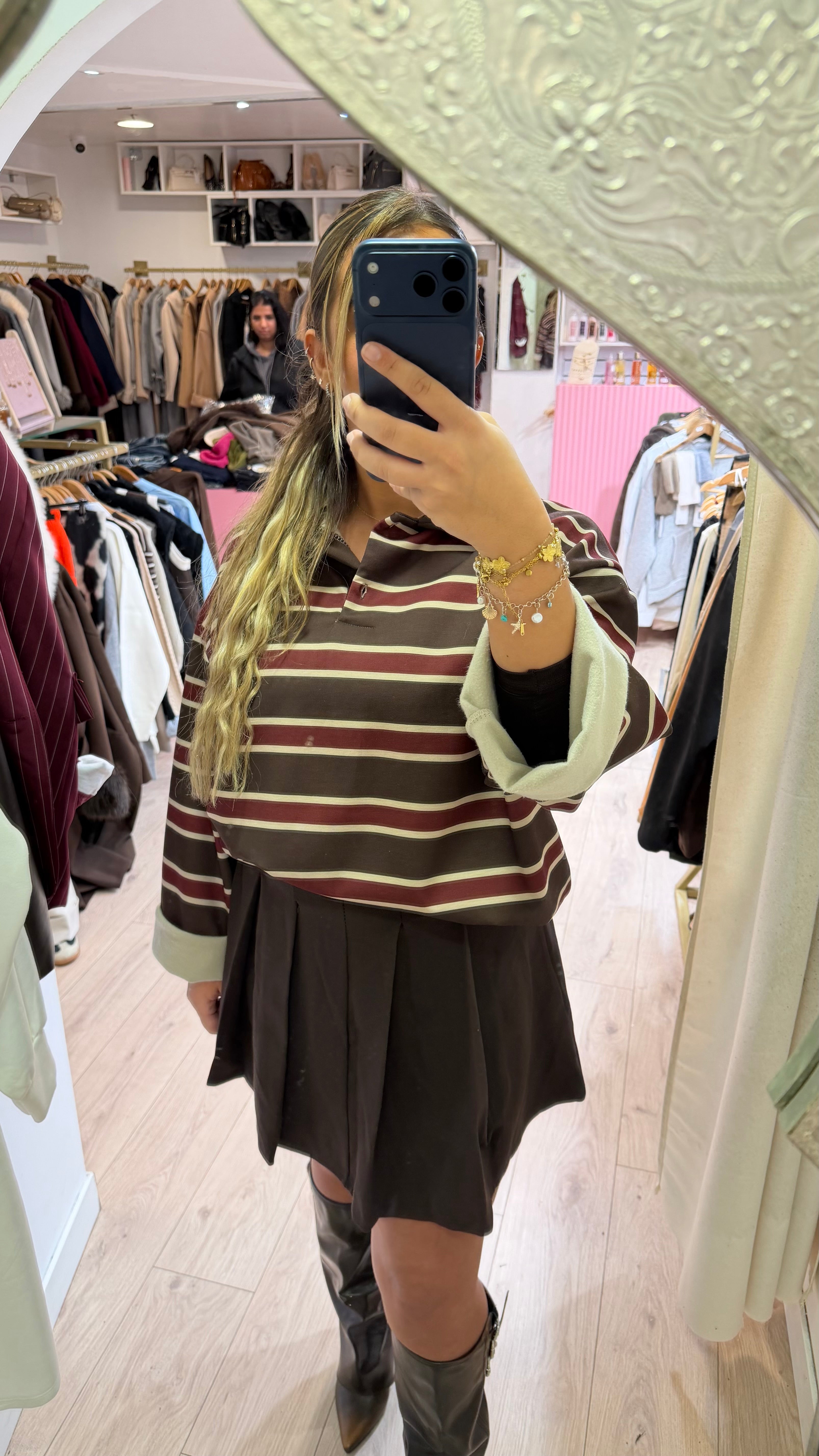 Pull LANAYA marinière (Marron)