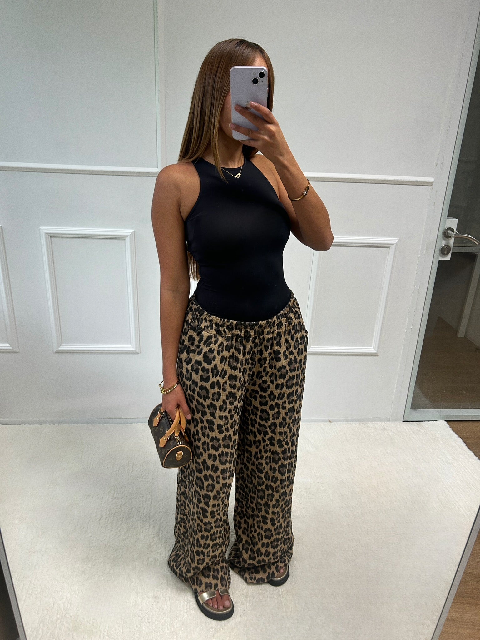 Pantalon gaz de coton léopard