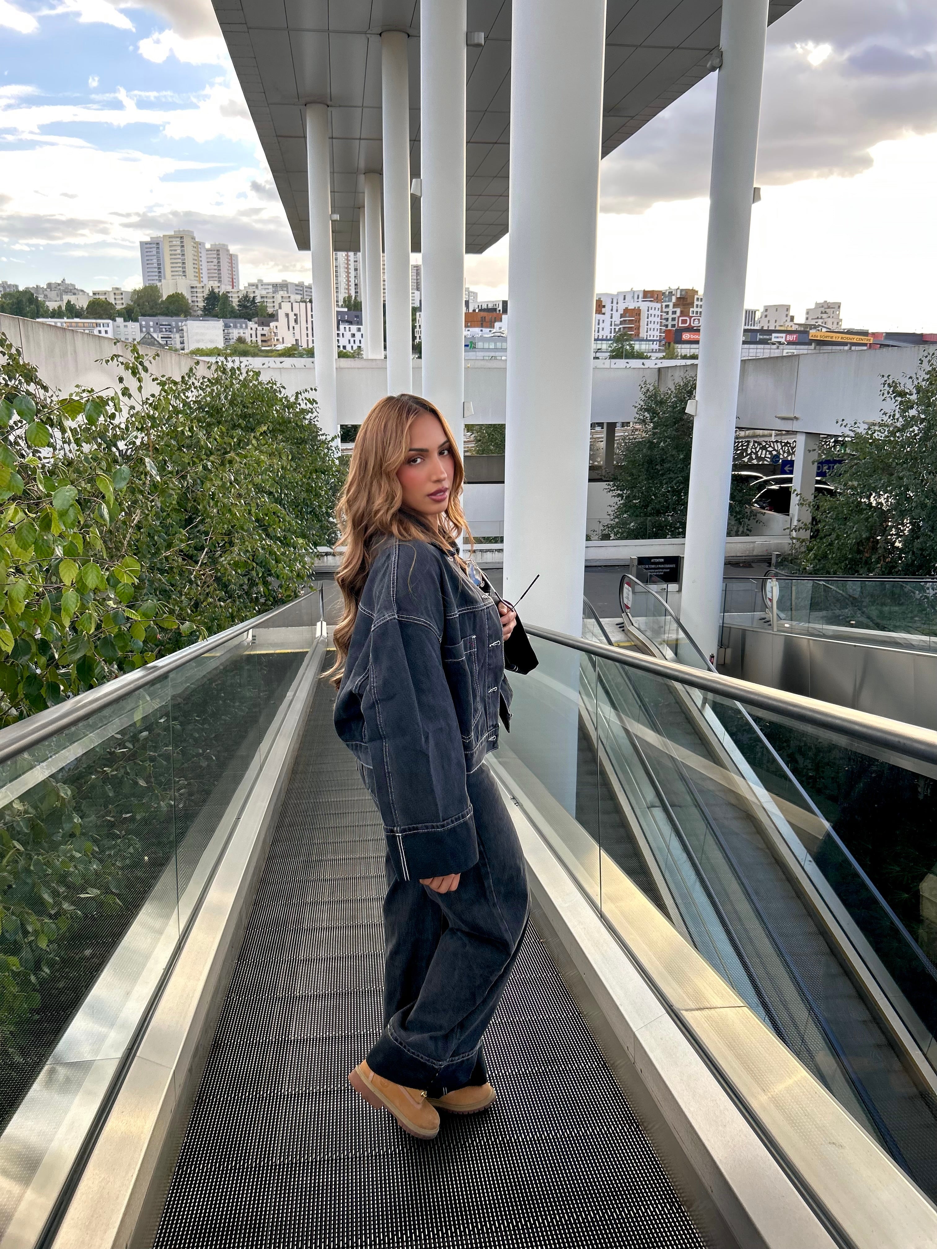 Veste en jeans loose LÉNA GRIS FONCE