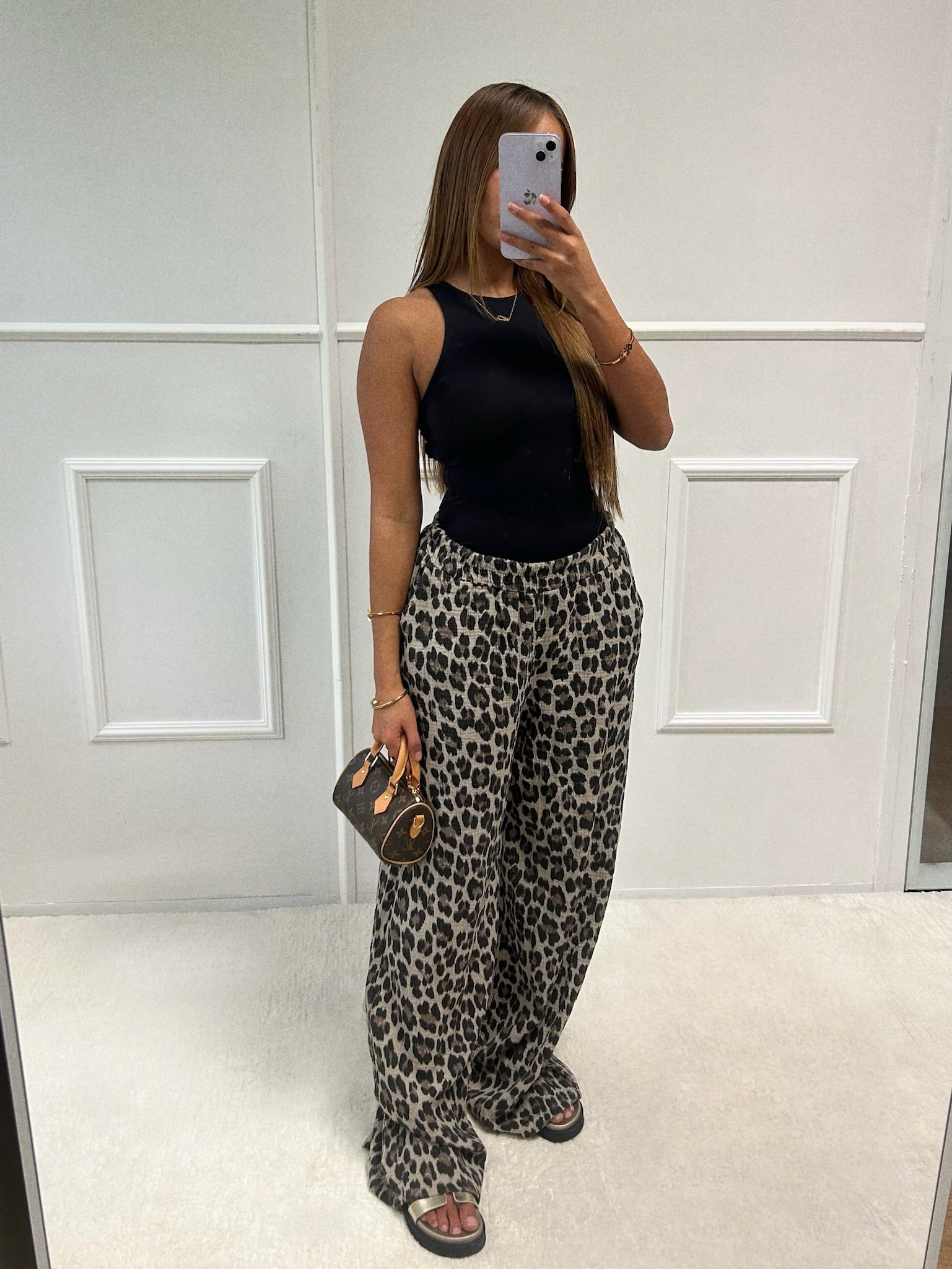 Pantalon gaz de coton léopard