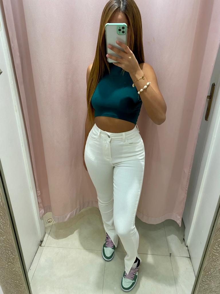 Jean à fentes Blanc A573